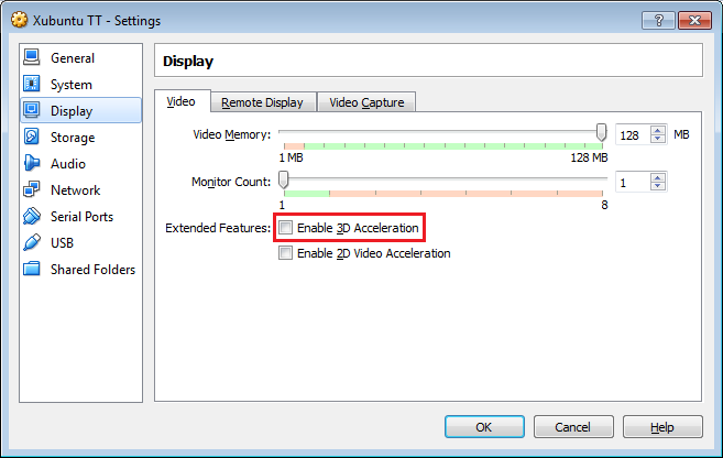 Virtual Box - 3D acceleration disabled