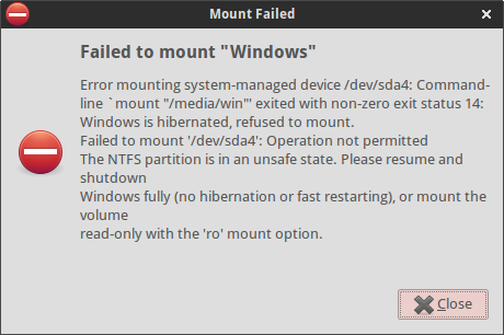 Failed to mount Windows partition